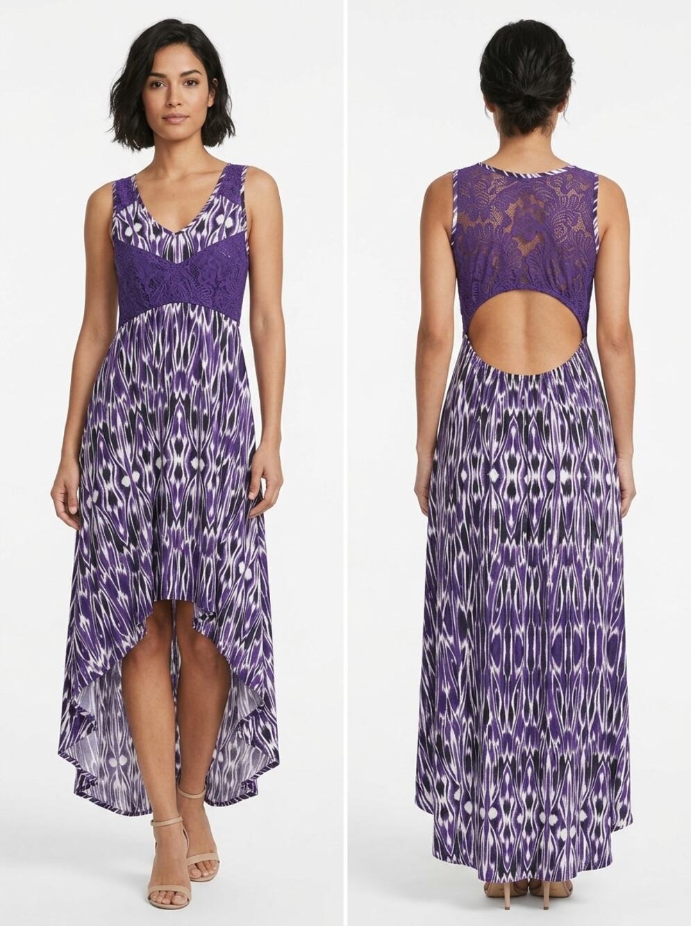 Express Abstract Ikat Print Lace Back High-Low Dress Women Size XS